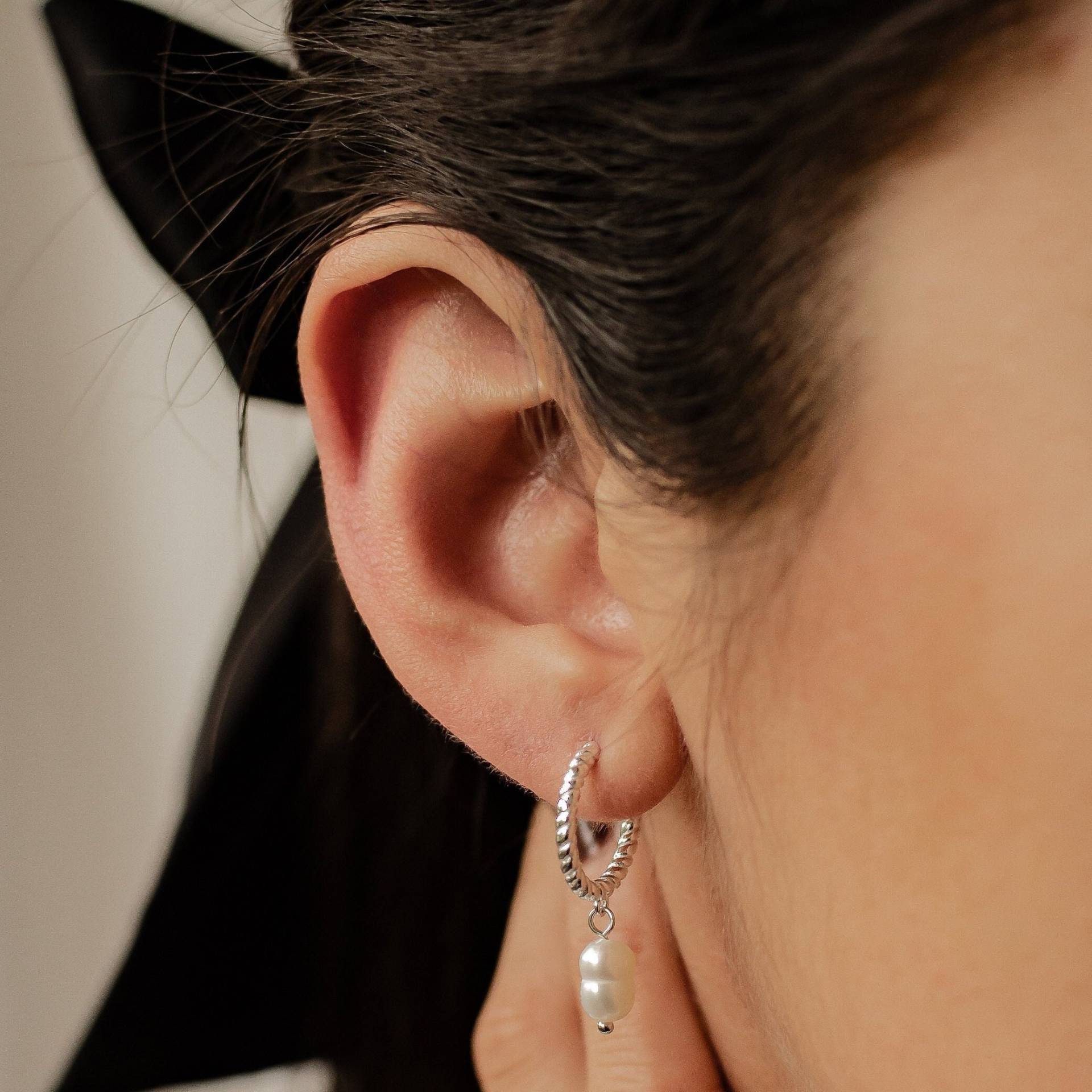 sterlingsilber Damen Creolen Mit Perle | Silber Runde Ohrringe Perlen-Anhänger von HeyHappinessJewelry
