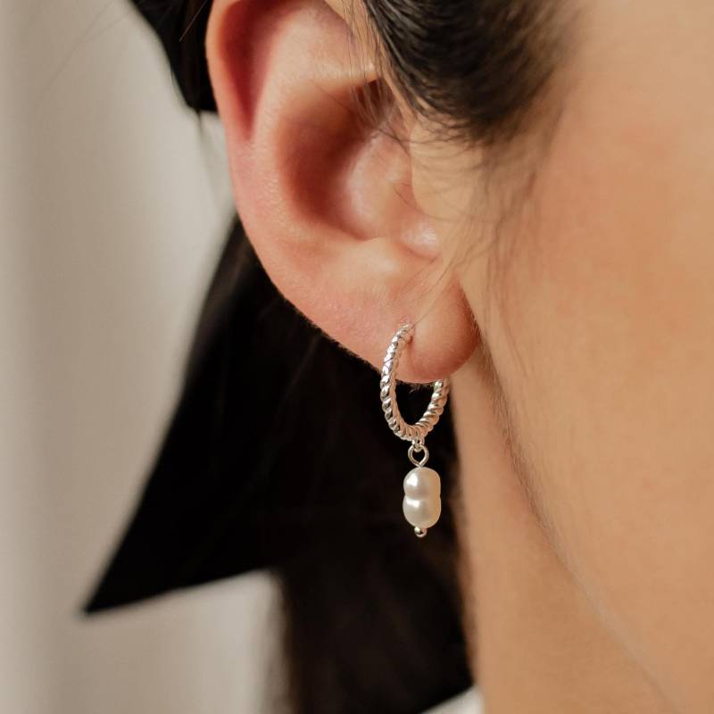 sterlingsilber Damen Creolen Mit Perle | Silber Runde Ohrringe Perlen-Anhänger von HeyHappinessJewelry