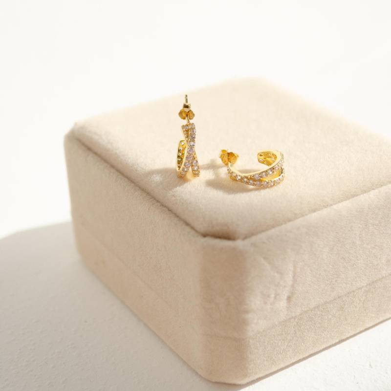 sterlingsilber Doppel Creolen Mit Kristallen | Klene Vergoldete Huggie Ohrringe Zirkoniasteinen von HeyHappinessJewelry