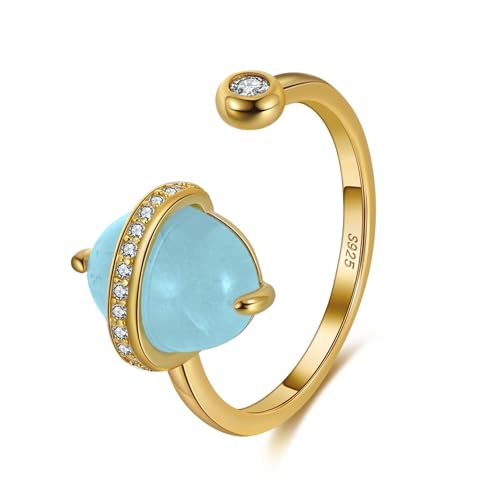 HeyMeili 14K Vergoldete Verstellbare Offene Ringe Aquamarin Statement Ringe Kristall-Eheringe für Frauen von HeyMeili