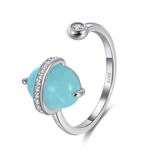 HeyMeili 925 Silber Platiniert Verstellbare Offene Ringe Aquamarin Statement Ringe Kristall-Eheringe für Frauen von HeyMeili