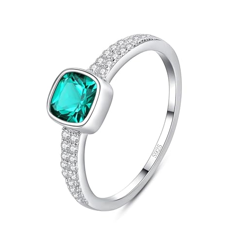 HeyMeili Damen Ewigkeitsring Verlobungsring 925 Sterling Silber Ring mit Smaragd und 5A Zirkonia, Schmuck von HeyMeili