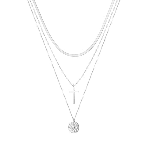 HeyMeili Kreuz Kette Stapelbar Frauen Silber 925 Kreuz Anhänger Flache Schlangen Halskette Platiniert von HeyMeili