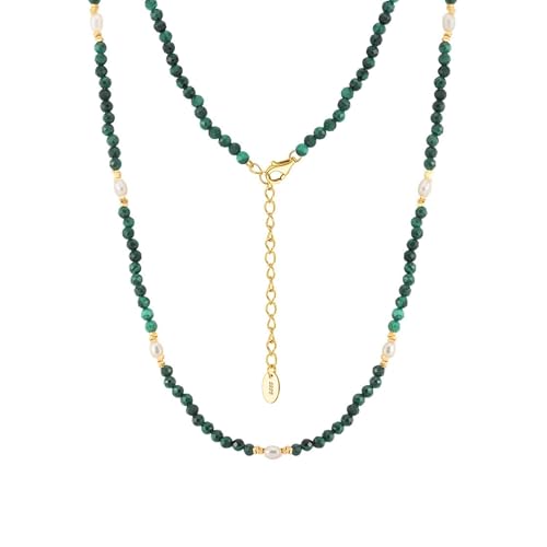 HeyMeili Perlenkette Damen Malachit & Perlen Halskette Kurz Choker Kette Verstellbare Perlen Pearl Necklace Retro Stil Kostüm Zubehör Schmuck Geschenk für Damen Mädchen von HeyMeili