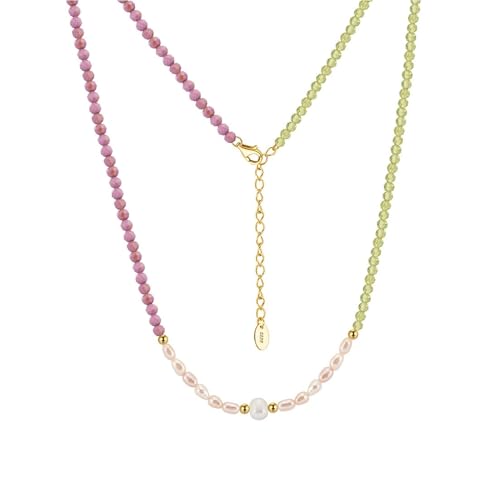 HeyMeili Perlenkette Damen Phosphossideritis, Peridot & Perlen Halskette Kurz Choker Kette Verstellbare Perlen Pearl Necklace Retro Stil Kostüm Zubehör Schmuck Geschenk für Damen Mädchen von HeyMeili