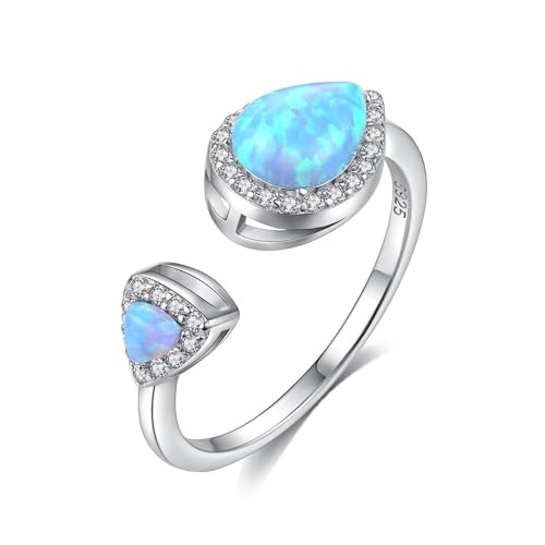 HeyMeili Ring Silber 925 Damen Blauer Opal Ring mit Zirkonia Ring Verstellbare Verlobung Ehering Opal Ringe Frauen Schmuck für Sie von HeyMeili