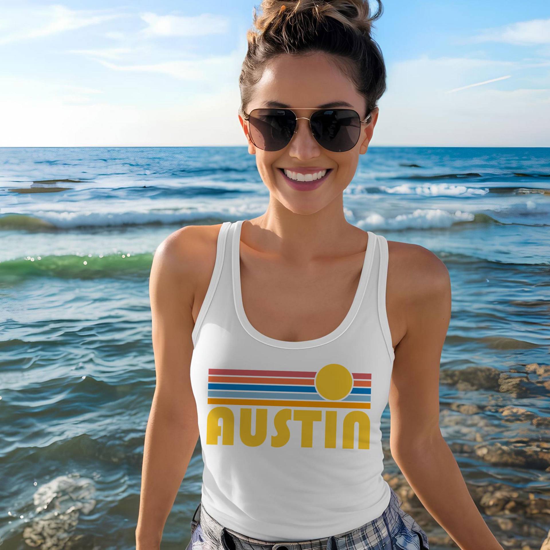 Austin, Texas Damen Tank Top, Racerback Austin Top - Personalisierung Verfügbar von HeyMountains