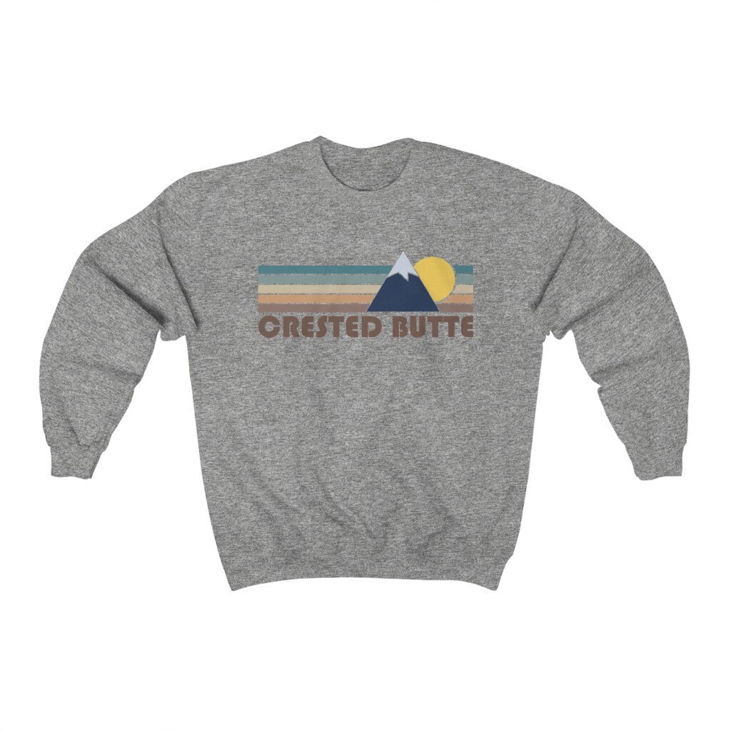 Crested Butte, Colorado Sweatshirt, Herbst Retro Berg Unisex Rundhalsausschnitt Butte Sweatshirt von HeyMountains