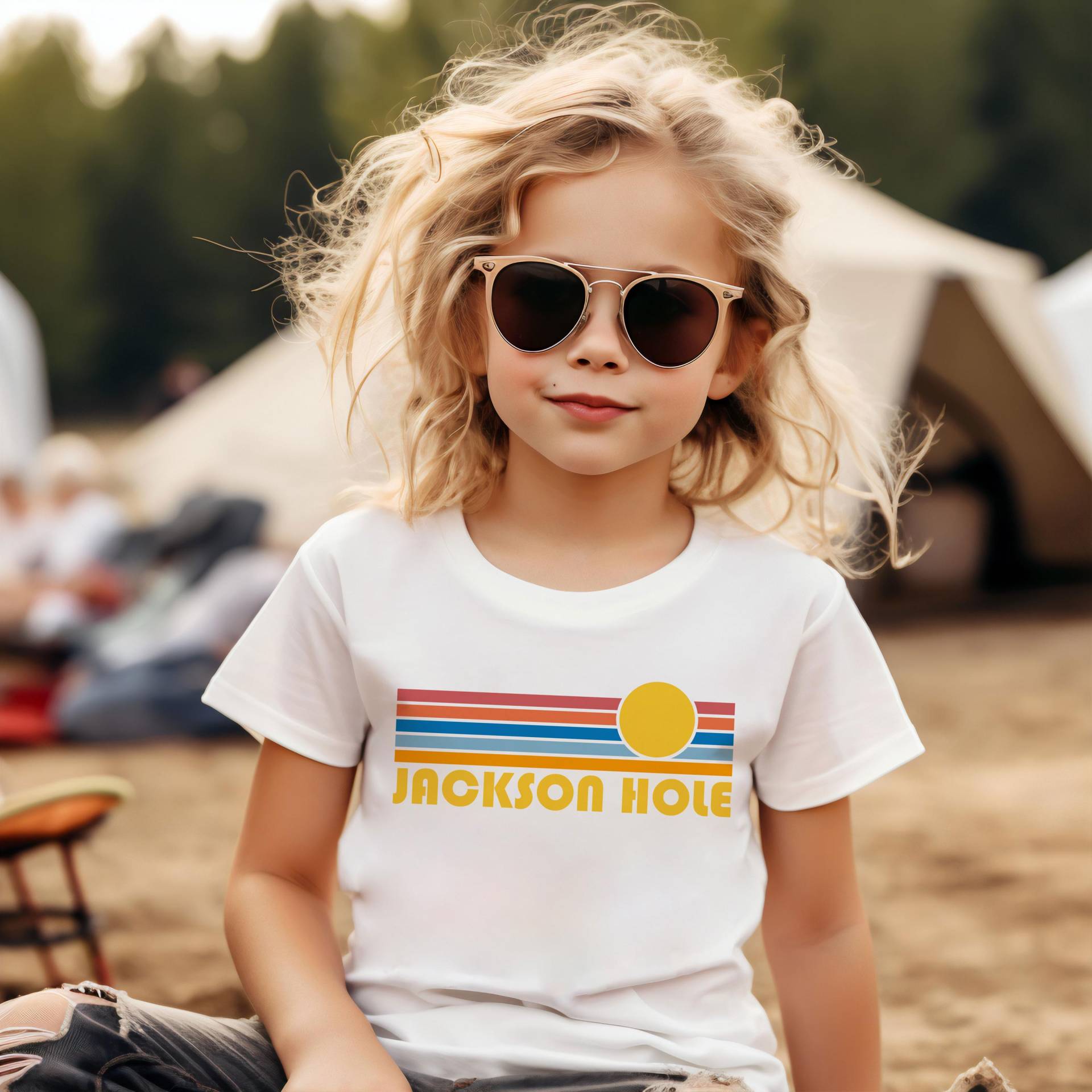 Jackson Hole Wyoming Jugend-Shirt Retro Sonnenaufgang Kinder T-Shirt von HeyMountains