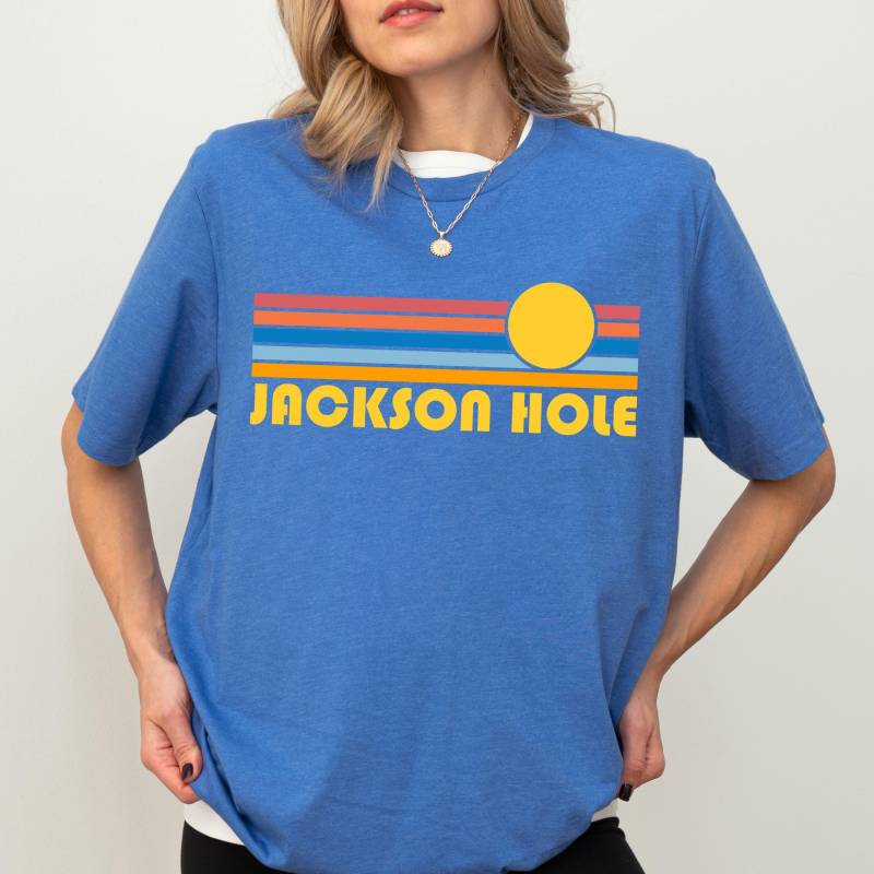 Jackson Hole Wyoming T-Shirt Retro Sonnenuntergang Unisex T-Shirt von HeyMountains