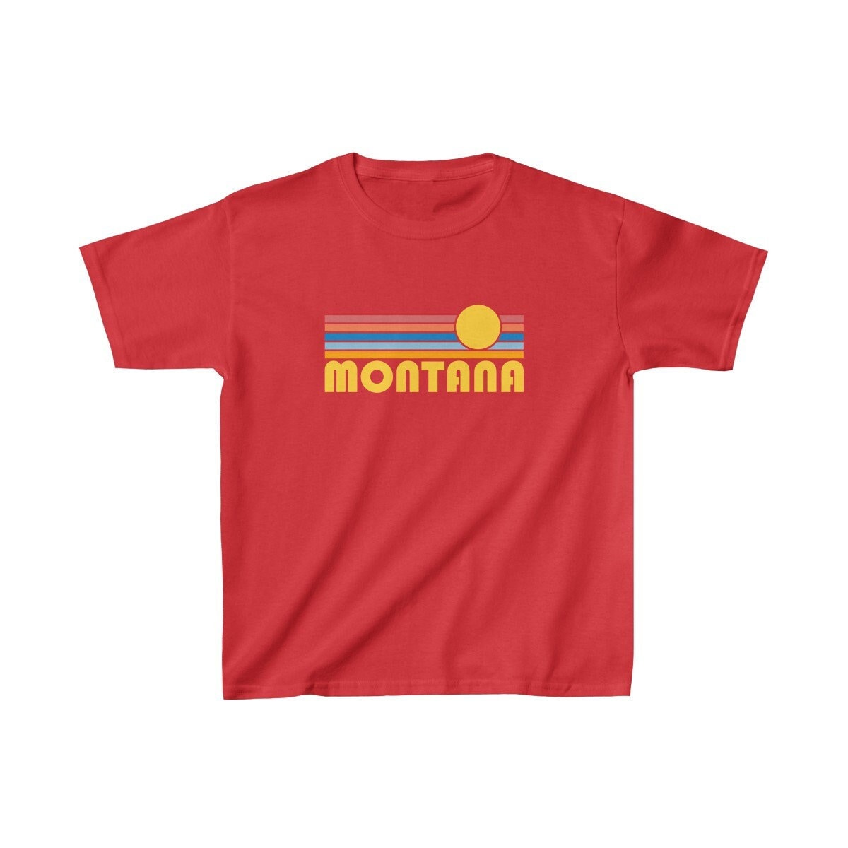 Montana Jugend Shirt, Retro Sonnenaufgang Kinder T-Shirt - Personalisierung Verfügbar von HeyMountains