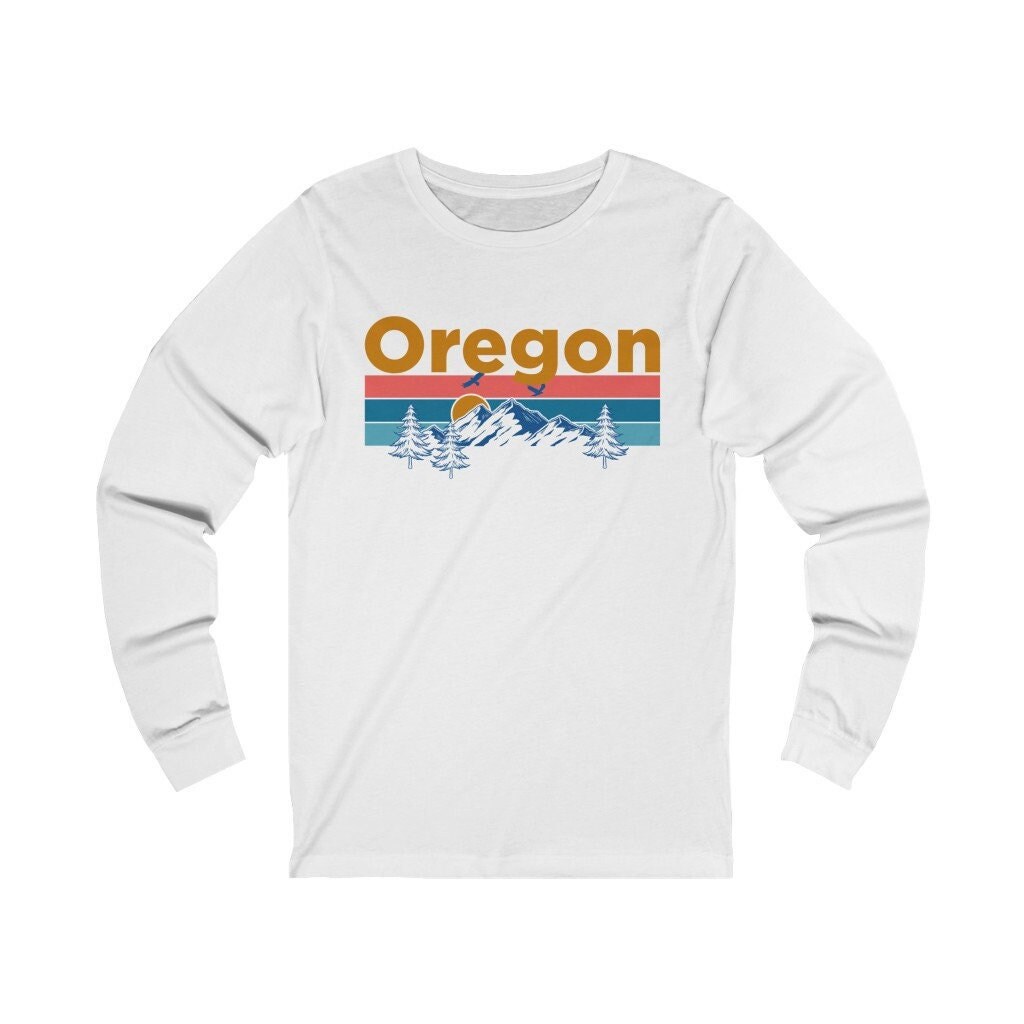 Oregon Langarm-Shirt, Unisex Retro Mountain Sun Langarm Longsleeve Norwegen T-Shirt von HeyMountains