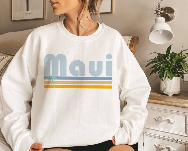 Retro Maui Hawaii Sweatshirt Unisex Palmen Rundhalsausschnitt von HeyMountains