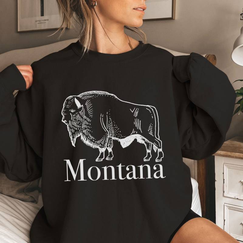 Retro Montana Buffalo Sweatshirt Unisex Baumwollmischgewebe von HeyMountains