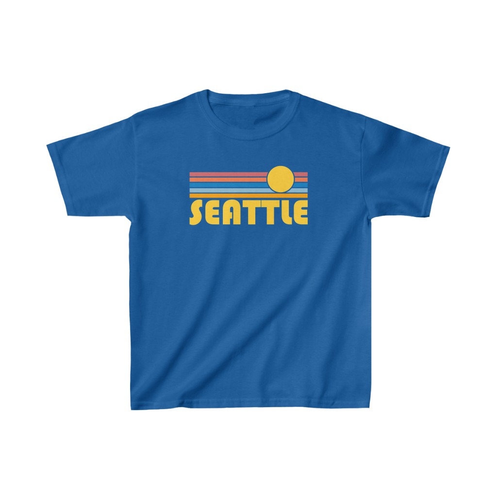 Setattle, Washington Jugend Shirt, Retro Sonnenaufganggiesser Kinder T-Shirt - Personalisierung Verfügbar von HeyMountains