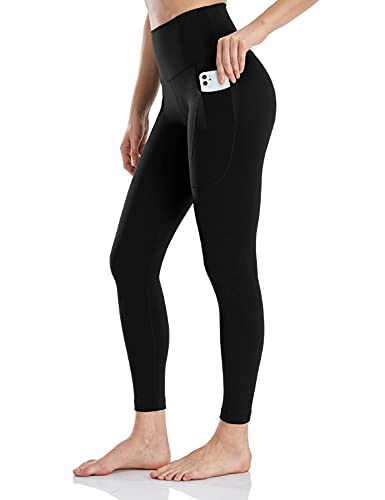 HeyNuts Hawthorn Athletic Damen Essential II Yoga-Leggings mit hoher Taille, 7/8 Länge, Trainingshose mit Seitentaschen, 63 cm, Schwarz_63,5 cm Ⅱ, Mittel von HeyNuts