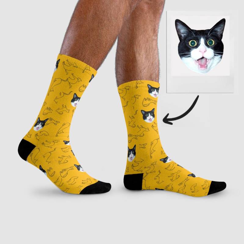 Personalisierbare Socken Gelb Katze Foto Haustier Kopf Individuelle Geschenk Katzenbesitzer Geburtstag von HeyPapaDE