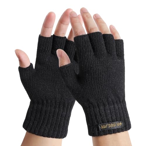 HeySocks Fingerlose Handschuhe Herren – Winter Handschuhe Ohne Fingerkuppen Warm Thermo Strickhandschuhe für Laufen Radfahren Outdoor von HeySocks