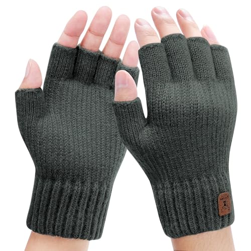 HeySocks Handschuhe Fingerlos Herren- Winter Thermisch Strickhandschuhe ohne fingerkuppen Angenehm weich für Männer zum Autofahren Arbeiten Tippen von HeySocks