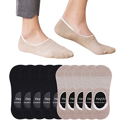 HeyUU 10 Paar Herren & Damen Baumwolle Kurze Sneakersocken Füßlinge Unsichtbare Sneaker Socken Mit 8 Rutschfeste Silikonstreifen(Schwarz x5+ Beige x5, 47-50) von HeyUU