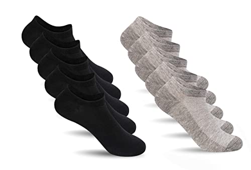 HeyUU 10 Paar Sneaker Socken Herren & Damen Baumwolle Füßlinge Socken mit Mesh Atmungsaktiv 5xSchwarz+5x Grau 43-46 von HeyUU