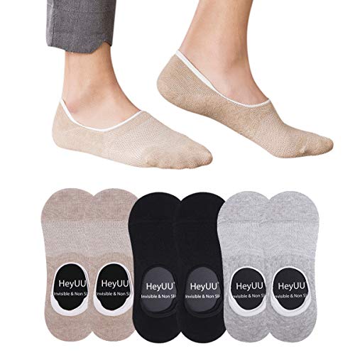 HeyUU 6 Paar Herren & Damen Baumwolle Kurze Sneakersocken Füßlinge Unsichtbare Sneaker Socken Mit 8 Rutschfeste Silikonstreifen(2x Schwarz+2x Grau+2x Beige,35-38) von HeyUU