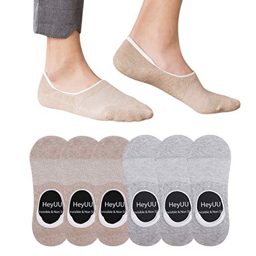 HeyUU 6 Paar Herren & Damen Baumwolle Kurze Sneakersocken Füßlinge Unsichtbare Sneaker Socken Mit 8 Rutschfeste Silikonstreifen(3x Grau+3x Beige,43-46) von HeyUU