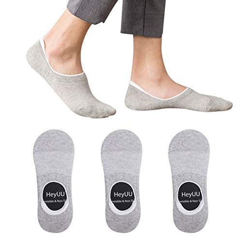 HeyUU 3 Paar Herren & Damen Baumwolle Füßlinge Unsichtbare Sneaker Socken Mit 8 Rutschfeste Silikonstreifen(3x Grau,35-38) von HeyUU