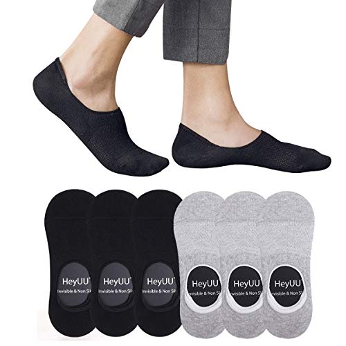 HeyUU 6 Paar Herren & Damen Baumwolle Kurze Sneakersocken Füßlinge Unsichtbare Sneaker Socken Mit 8 Rutschfeste Silikonstreifen(3x Schwarz+3x Grau,39-42) von HeyUU