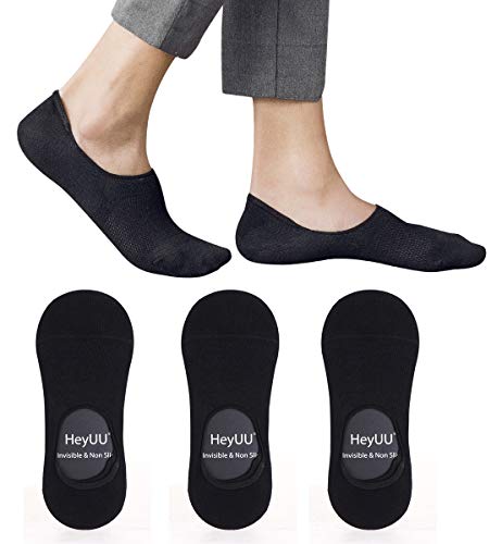 HeyUU 3 Paar Herren & Damen Baumwolle Füßlinge Unsichtbare Sneaker Socken Mit 8 Rutschfeste Silikonstreifen(3x Schwarz,35-38) von HeyUU