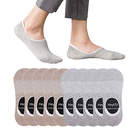 HeyUU 10 Paar Herren & Damen Baumwolle Kurze Sneakersocken Füßlinge Unsichtbare Sneaker Socken Mit 8 Rutschfeste Silikonstreifen(Grau x5+ Beige x5, 43-46) von HeyUU