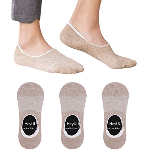 HeyUU 3 Paar Herren & Damen Baumwolle Füßlinge Unsichtbare Sneaker Socken Mit 8 Rutschfeste Silikonstreifen(3x Beige,35-38) von HeyUU