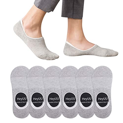 HeyUU 3 | 6 | 10 Paar Herren & Damen Baumwolle Füßlinge Unsichtbare Sneaker Socken Mit Innen 8 Rutschfeste Silikonstreifen Rutschfeste Socken Grau 35-38 von HeyUU