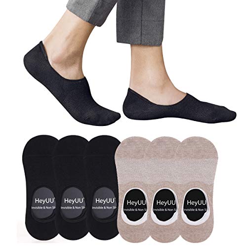 HeyUU 6 Paar Herren & Damen Baumwolle Kurze Sneakersocken Füßlinge Unsichtbare Sneaker Socken Mit 8 Rutschfeste Silikonstreifen(3x Schwarz+3x Beige,47-50) von HeyUU