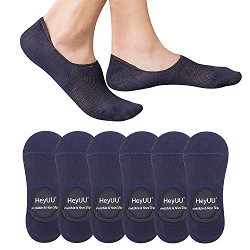 HeyUU 6 Paar Herren & Damen Baumwolle Kurze Sneakersocken Füßlinge Unsichtbare Sneaker Socken Mit 8 Rutschfeste Silikonstreifen(6x Navy,35-38) von HeyUU