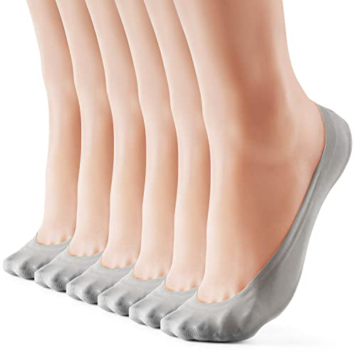 HeyUU 6Paar Damen Füßlinge Atmungsaktiv Baumwolle Unsichtbare Sneakers Socken mit Rutschfest Silikon Grau 35-38 von HeyUU