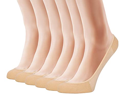 HeyUU 6Paar Damen Füßlinge Ballerina Baumwolle unsichtbare Sneakers Socken mit Rutschfest Silikon No Show Halbsocken Beige 39-42 von HeyUU