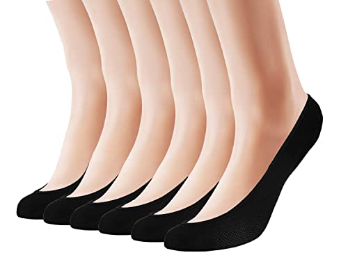 HeyUU 6Paar Damen Füßlinge Ballerina Baumwolle unsichtbare Sneakers Socken mit Rutschfest Silikon No Show Halbsocken Schwarz 39-42 von HeyUU