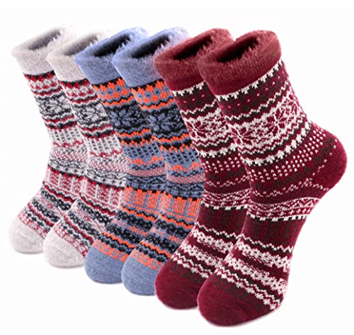 HeyUU Damen 6 Paar Wollsocken Wintersocken Dicke Stricksocken Weiche Warme Vintage Bunte Thermosocken Atmungsaktive GR.36-42 Mehrfarbig-6001 von HeyUU