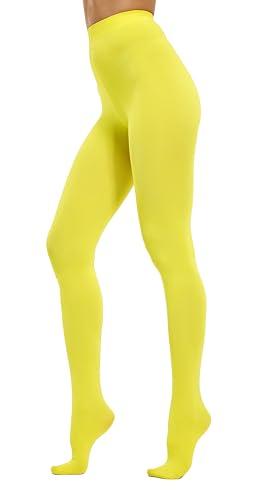 HeyUU Damen 80D Ultra Weiche Blickdichte Strumpfhose Microfaser Stützstrumpfhosen mit 29 Farben Gelb,XXL-3XL von HeyUU