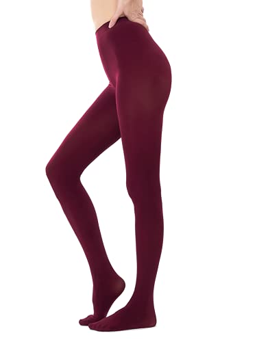 HeyUU Damen Bunte Blickdichte Strumpfhose 80 DEN Microfaser Stützstrumpfhose(Burgundrot, L-XL) von HeyUU