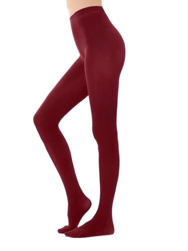 HeyUU Damen 80D Ultra Weiche Blickdichte Strumpfhose Microfaser Stützstrumpfhosen mit 29 Farben Burgundrot,XS-S von HeyUU