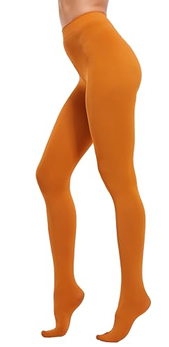 HeyUU Damen 80D Ultra Weiche Blickdichte Strumpfhose Microfaser Stützstrumpfhosen mit 29 Farben(Kürbis Orange,L-XL) von HeyUU
