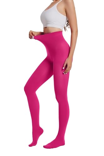 HeyUU Damen 80D Ultra Weiche Blickdichte Strumpfhose Microfaser Stützstrumpfhosen mit 29 Farben Rosenrot,XS-S von HeyUU