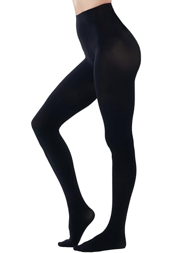 HeyUU Damen Bunte Blickdichte Strumpfhose 80 DEN Microfaser Stützstrumpfhose(Schwarz, L-XL) von HeyUU