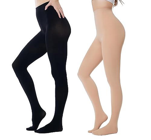 HeyUU Damen 80D Ultra Weiche Blickdichte Strumpfhose Microfaser Stützstrumpfhosen mit 29 Farben Schwarz+Beige,XS-S von HeyUU