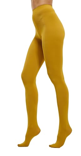 HeyUU Damen 80D Ultra Weiche Blickdichte Strumpfhose Microfaser Stützstrumpfhosen mit 29 Farben Senfgelb,L-XL von HeyUU