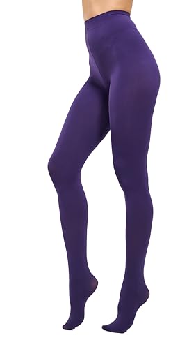 HeyUU Damen 80D Ultra Weiche Blickdichte Strumpfhose Microfaser Stützstrumpfhosen mit 29 Farben Violett,XS-S von HeyUU