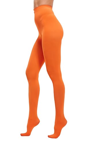 HeyUU Damen 80D Ultra Weiche Blickdichte Strumpfhose Microfaser Stützstrumpfhosen mit 29 Farben Orange,L-XL von HeyUU