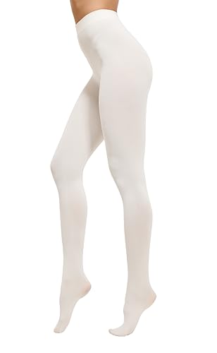 HeyUU Damen 80D Ultra Weiche Blickdichte Strumpfhose Microfaser Stützstrumpfhosen mit 29 Farben Cream,XS-S von HeyUU